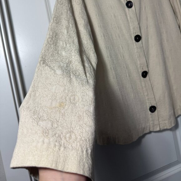Habitat Women's Tencel Cotton Mother of Pearl Button Ivory Top Jacket Artsy Med - Picture 15 of 16